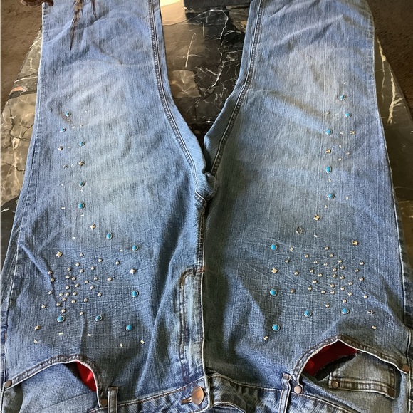 Vintage y2k bana di turquoise stone crystal embellished jeans size 22 - Picture 2 of 7